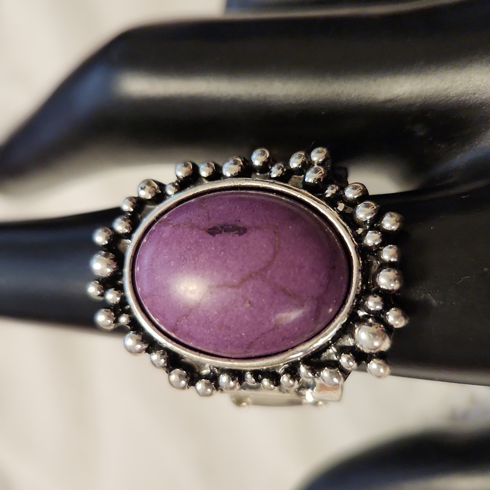 Dark Purple & Silvertone Ring - 58